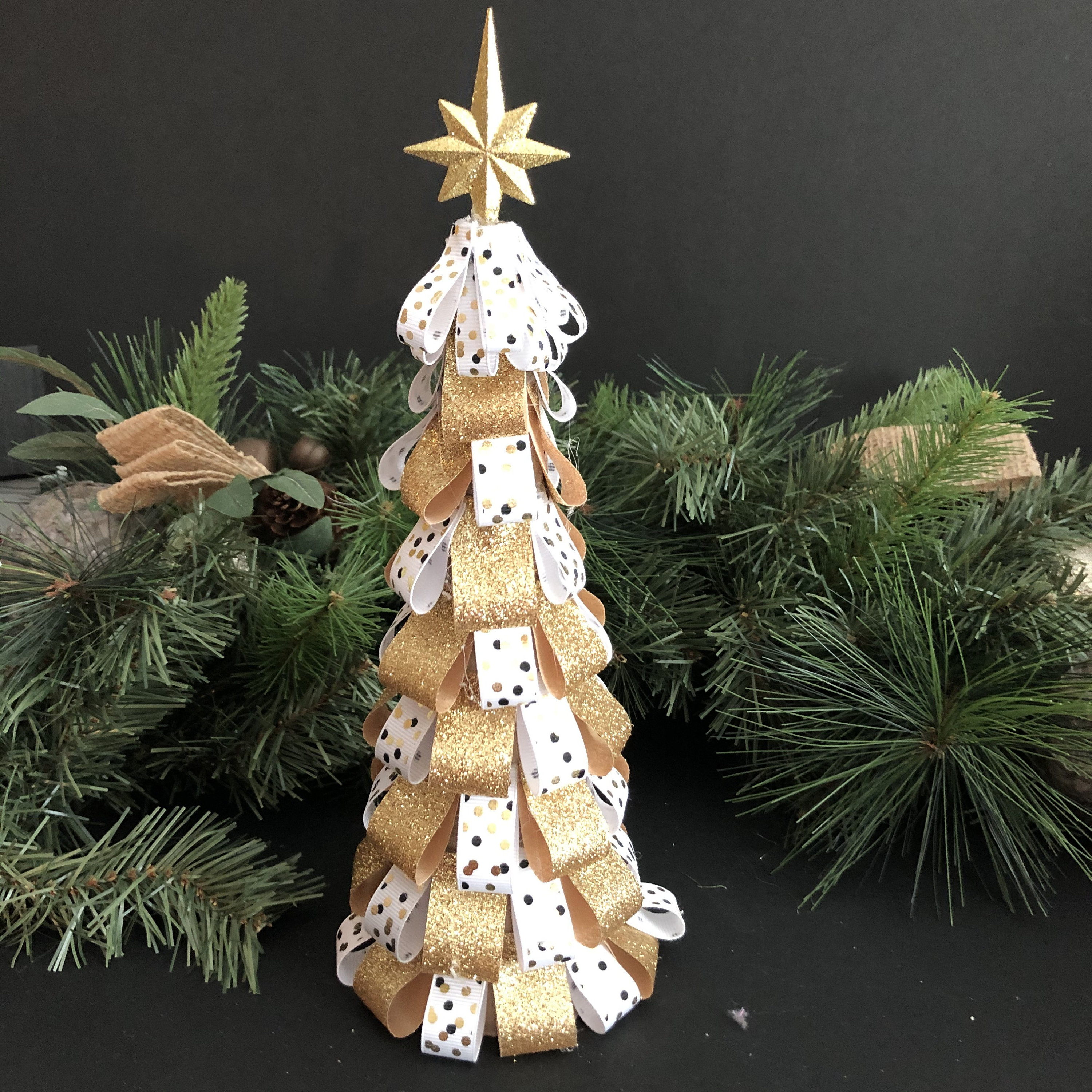Gold and white ribbon Christmas tree 19 and 1/2 inch tall Etsy