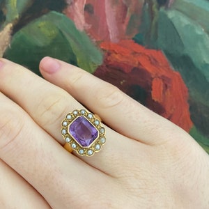 Edwardian Amethyst & Seed Pearl Cluster Ring