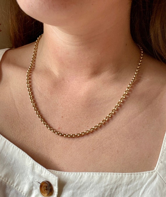 Vintage 9k solid gold chunky belcher-link 20" chai