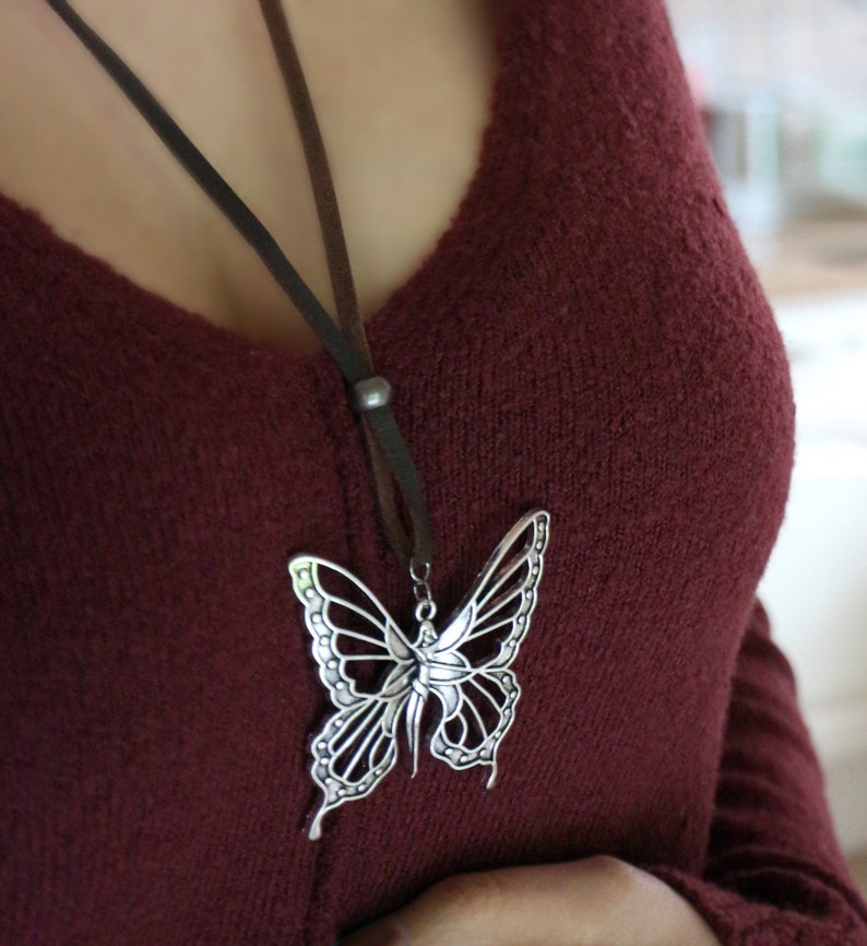 necklace butterfly leather fairy silver antique leather necklace pendant butterfly fairy chain elf elf angel necklace