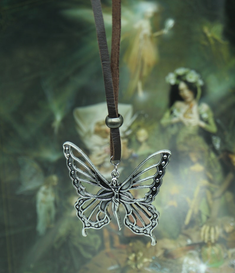 necklace butterfly leather fairy silver antique leather necklace pendant butterfly fairy chain elf elf angel necklace