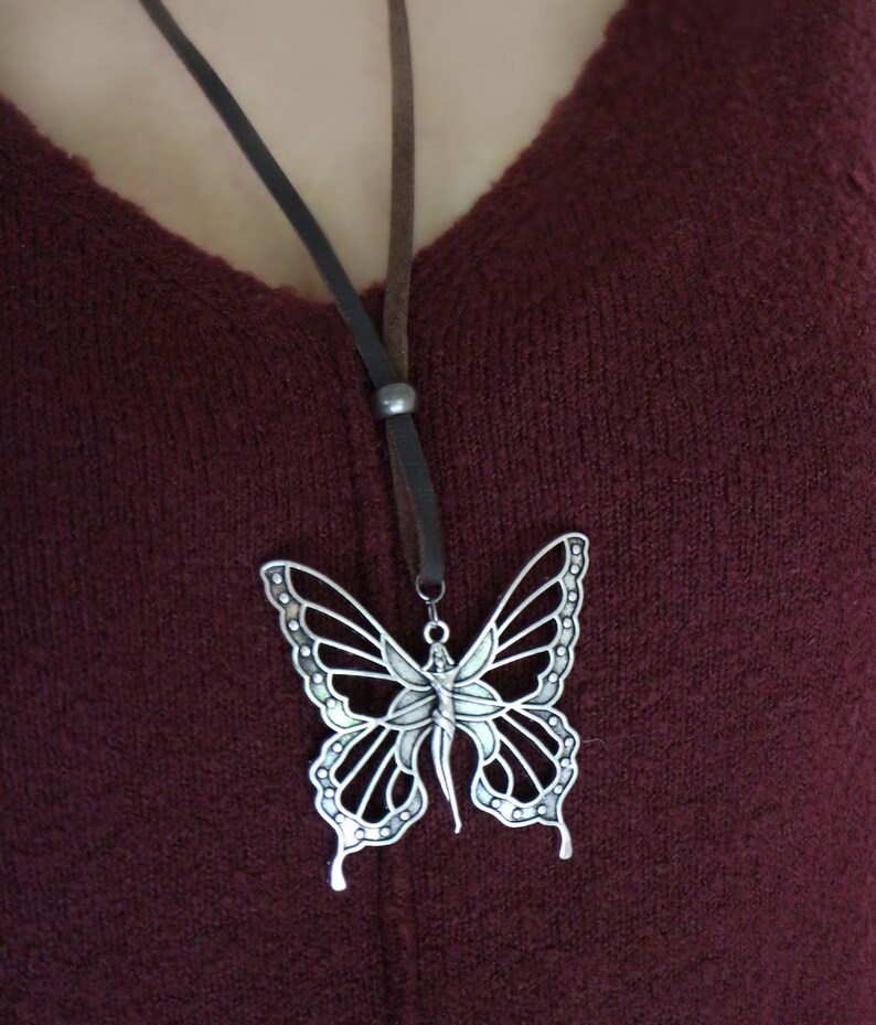 necklace butterfly leather fairy silver antique leather necklace pendant butterfly fairy chain elf elf angel necklace