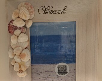 Beach life picture frame with hand applied shells