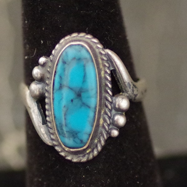 Vintage Navajo Silver Turquoise Ring size 6 1/2- Beautiful- 1960's