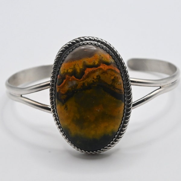 New Navajo signed Bumblebee Jasper & Sterling Silver Cuff Bracelet- Hallmarked "JB"-Stunning Radiant Butterfly Jasper Navajo Bracelet