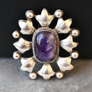 &quot;BIG 1940er Jahre Rafael Melendez Taxco Sterling Silber & Amethyst &quot;&quot;Flower&quot;&quot; Brosche misst 2 1/4 Zoll 18,5 Gramm, gearbeitet für William Spratling!&quot;