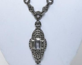 Elegant Art Deco Paste & Faux Diamond Necklace 18 inches France circa 1920's-Formal, Wedding or Bridal Necklace Stunning!!