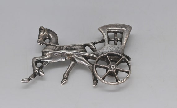 Vintage Large Sterling Silver Horse Carriage Broo… - image 3