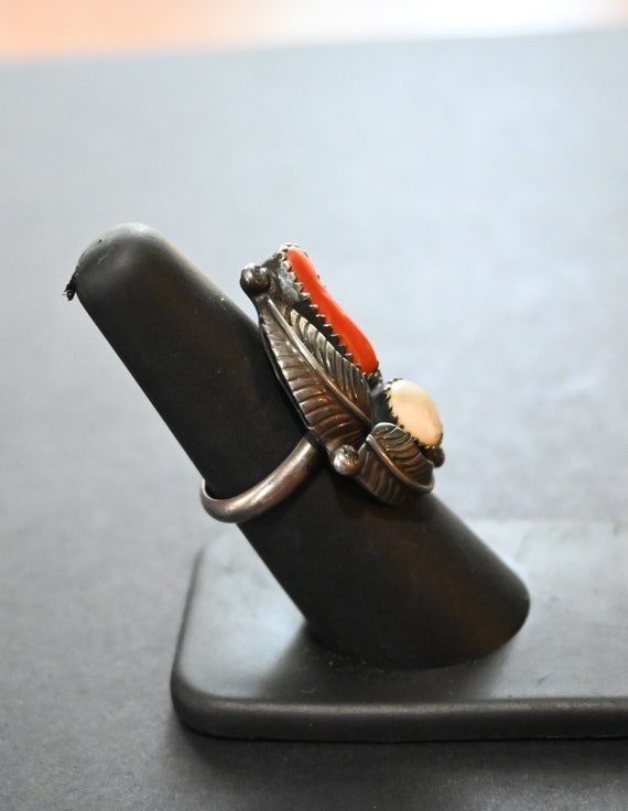 Longer Vintage Navajo Sterling Silver Coral & MOP… - image 5