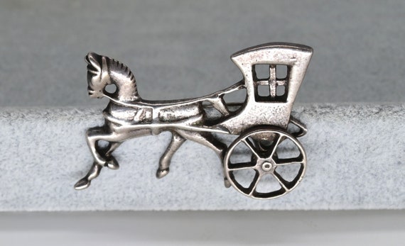 Vintage Large Sterling Silver Horse Carriage Broo… - image 6