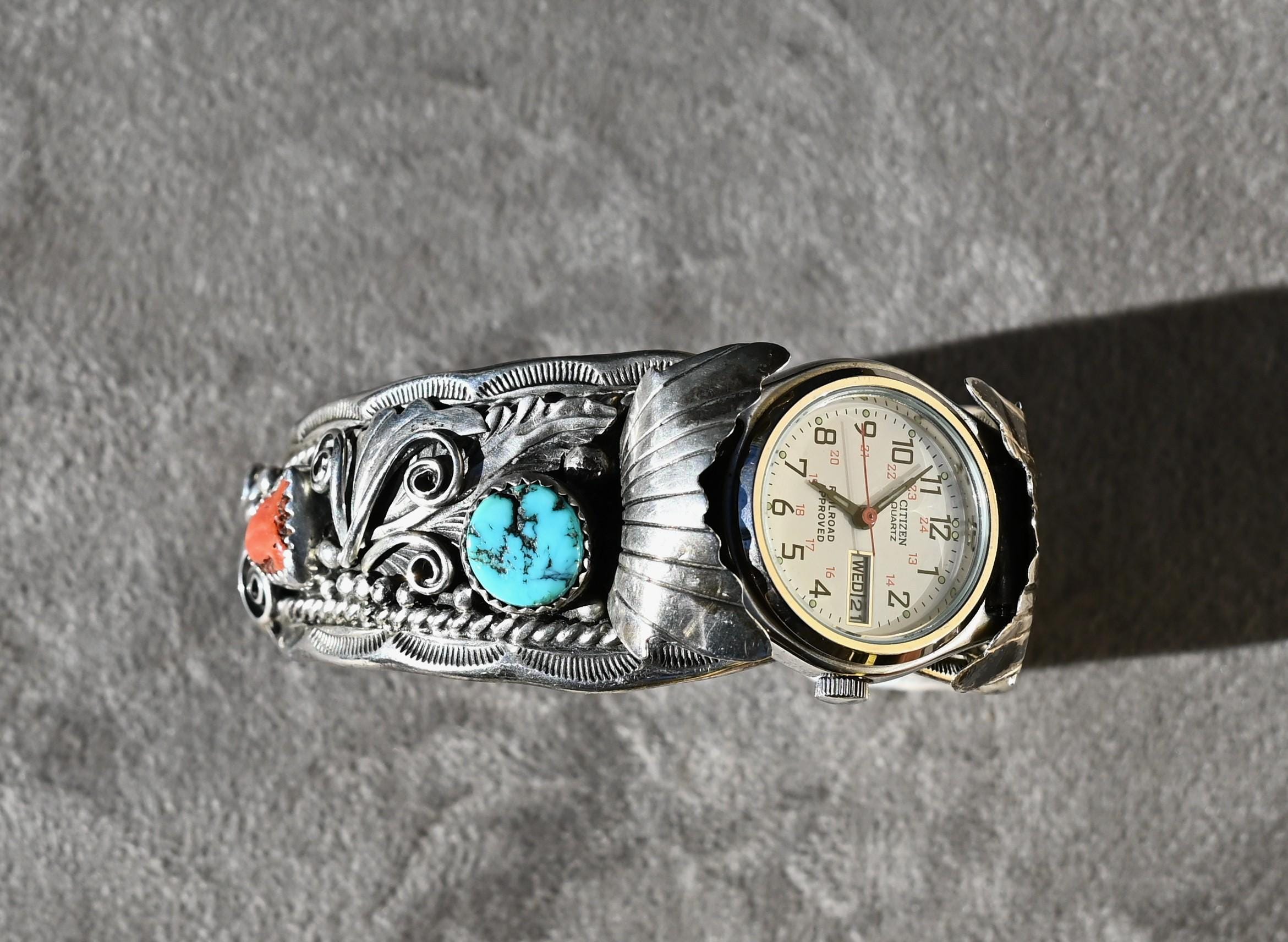 Collectible Navajo 14K & Sterling Silver Watch Tips by Ervin Hoskie What can you tell me about this piece of jewelry marked  main image 2