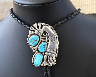 Navajo Kokpelli Bolo by Gloria Chavez Kingman Turquoise & Sterling Silver 2.5 X 1.75 inches w/ adjustable strap - 19.5" drop 50 grams!