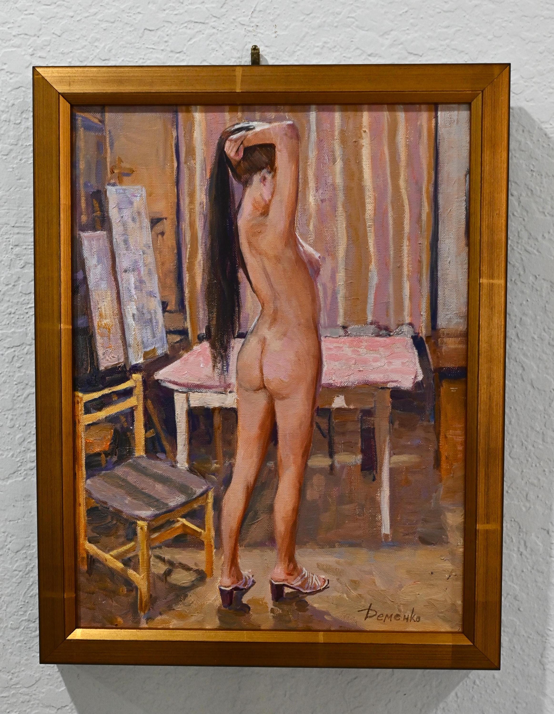 Anatoliy Demenko  (Ukraine 1943-) Original Oil 'Nude Study' 17.5"H x 13.5"W-  in Museum of Kiev-Pechore Lavra & Museum of Dal in Lugansk