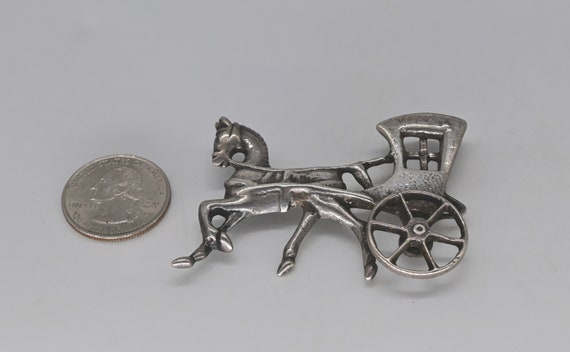 Vintage Large Sterling Silver Horse Carriage Broo… - image 5