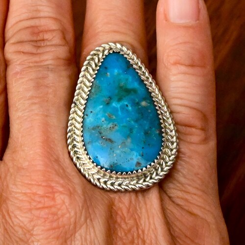 Long (1 5/8 inch) Navajo signed Herbert Tsosie Sterling Silver & shops Kingman Turquoise ring size 6 3/4 NEW Gorgeous stone! 13.5 grams! Stunning