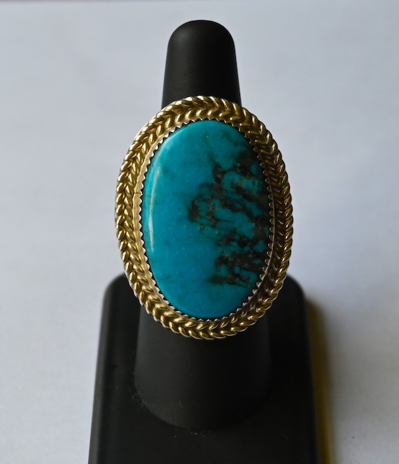 Magnificent J. Tsosie Signed Native American Navajo Kingman Turquoise Sterling Silver Ring Magnificent J. Tsosie Signed Native American Navajo Kingman Turquoise Sterling Silver Ring