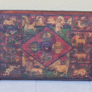¡Gran caja para documentos china de la dinastía Qing del siglo XIX con animales del calendario del zodíaco (84 x 58 cm)! - Impresionante y única
