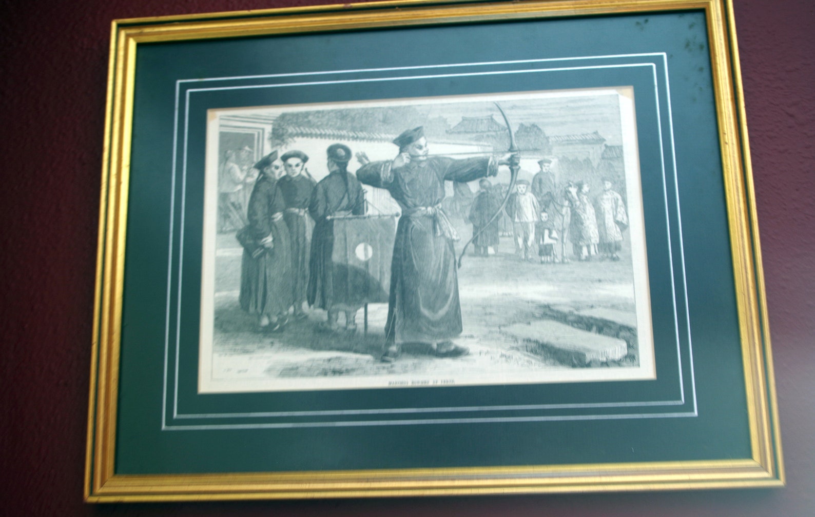 Origiaal Woodcut Print Engraving 1873 Bowmen at Pekin Framed Etsy