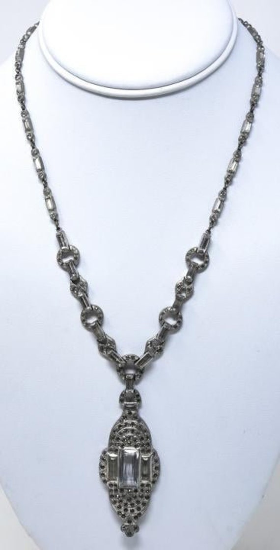 Elegant Art Deco Paste & Faux Diamond Necklace 18 