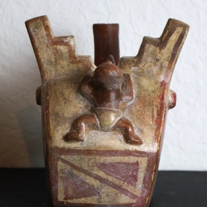 Authentic Pre-Columbian Moche Temple w/ Priest climbing Artifact Vessel ca. 400-600 CE (AD) with Certificate of Authenticity and Provenance