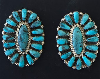 New Authentic Navajo Tribe earrings by Davina Benally Kingman Turquoise & Sterling Silver drop earrings 1 1/4 inches 12 grams Very Pretty!