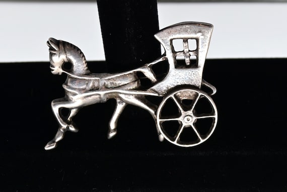 Vintage Large Sterling Silver Horse Carriage Broo… - image 7