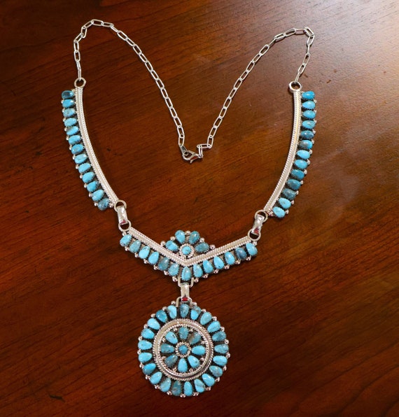 Navajo Kingman Turquoise Sterling Silver Necklace by Davin