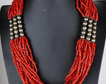 Exquisite Vintage Navajo Coral Sterling Silver Heishi Necklace Native American Exquisite Vintage Navajo Coral Sterling Silver Heishi Necklace Native American