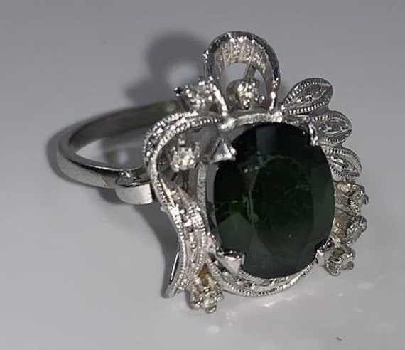 Vintage Green Tourmaline, Diamond, White Gold Rin… - image 3