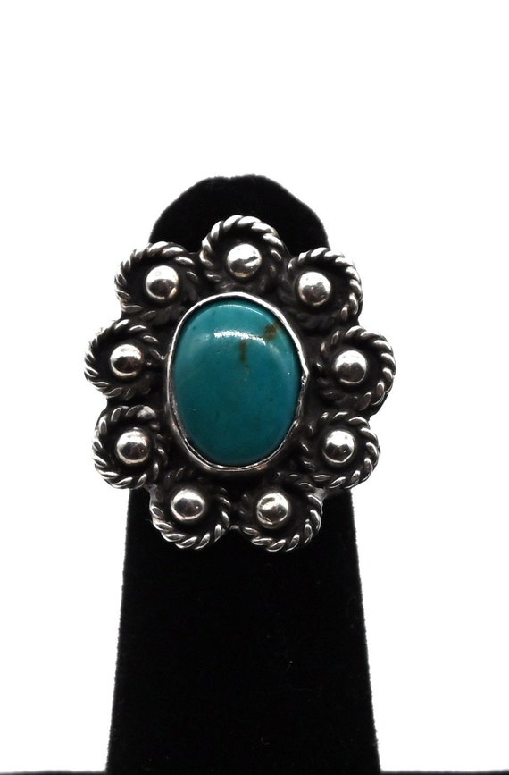 Vintage Navajo Style Turquoise & Sterling Flower … - image 7