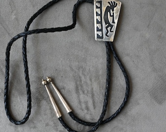 Hopi Tribe Kokopelli Bolo Sterling Silver 1 7/8 X 1 1/4 inches w/ adjustable strap - 19" drop Bolo Tie 26.2 grams
