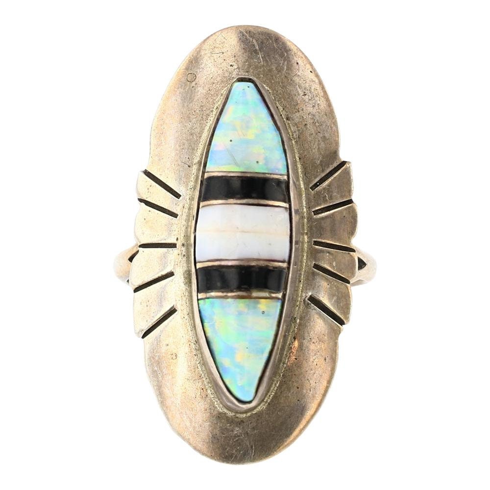 Radiant Native American Navajo Inlay Kingman Turquoise Synthetic Opal Sterling Silver Ring Radiant Native American Navajo Inlay Kingman Turquoise Synthetic Opal Sterling Silver Ring