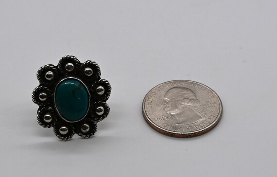 Vintage Navajo Style Turquoise & Sterling Flower … - image 5