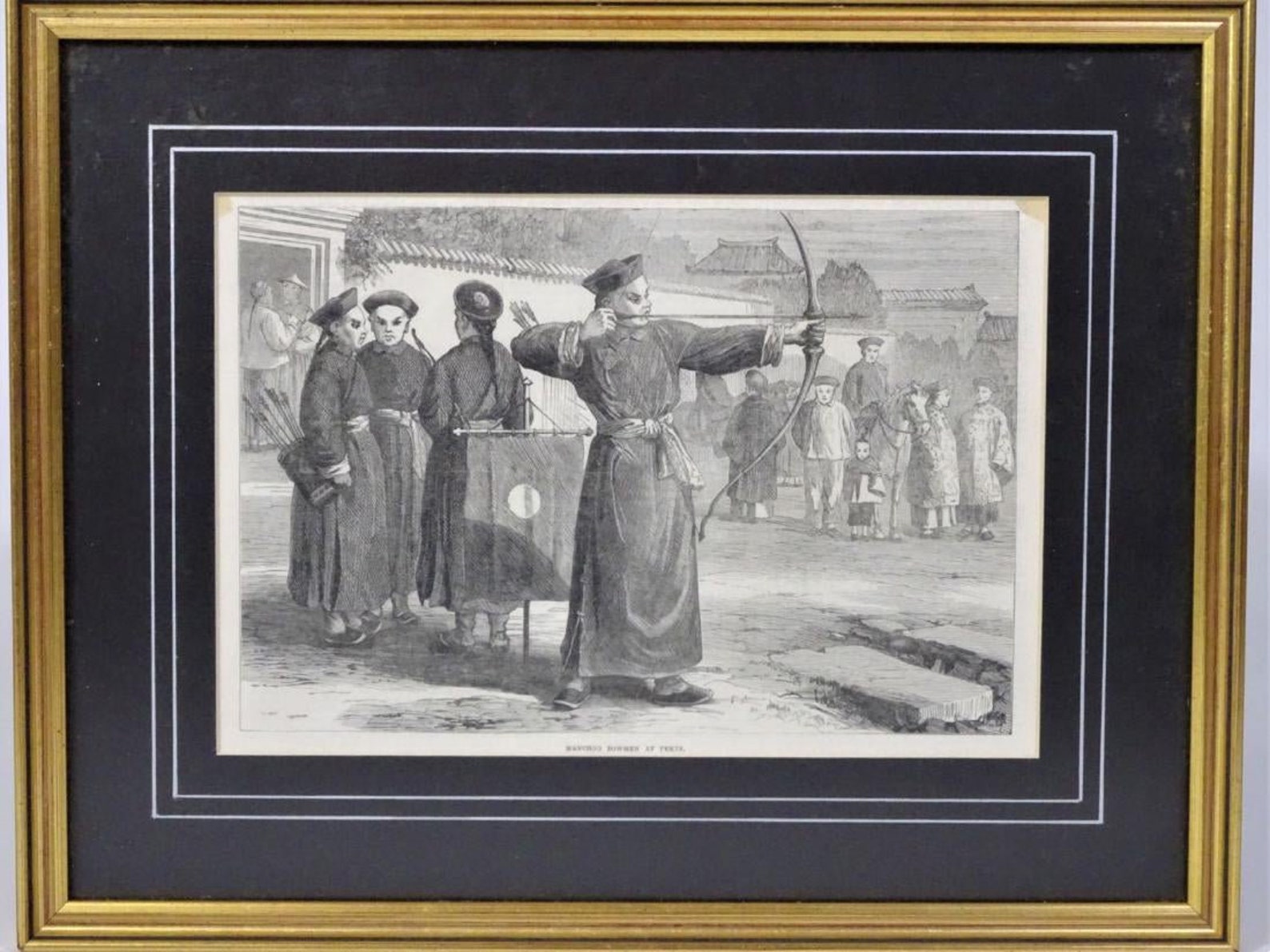 Origiaal Woodcut Print Engraving 1873 Bowmen at Pekin Framed Etsy