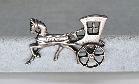 Vintage Large Sterling Silver Horse Carriage Broo… - image 2