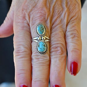 Elegant and Long (1 1/8 inches) Navajo Fox Mine Turquoise & Sterling Ring size 6 1/2 -handmade Navajo ring 4.3 grams