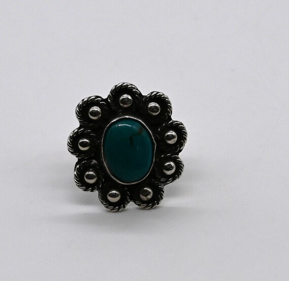 Vintage Navajo Style Turquoise & Sterling Flower … - image 3