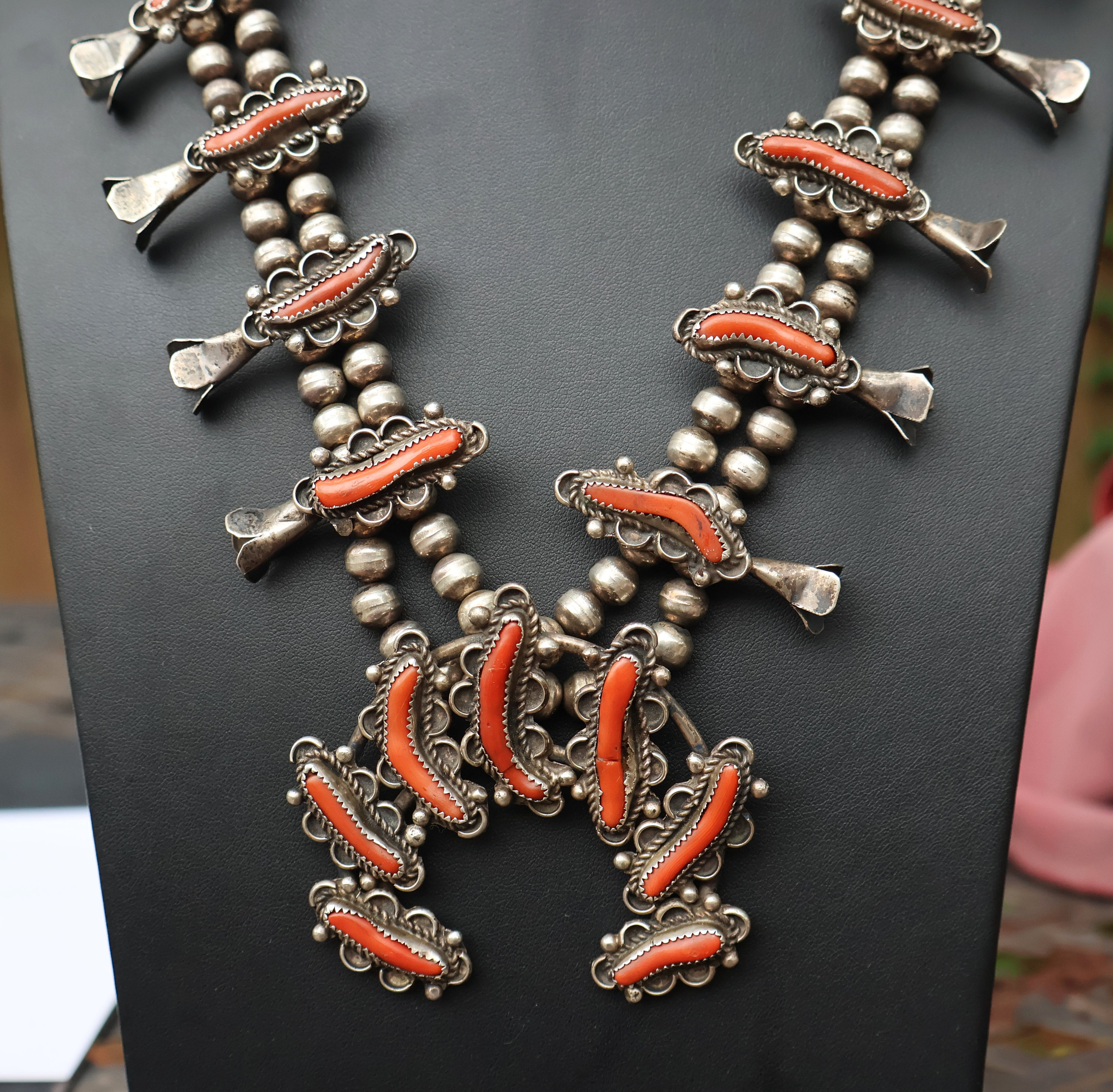 Coral squash blossom on sale necklace