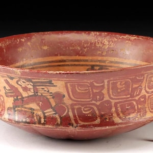 Stunning Authentic Pre-Columbian Mayan Culture Polychrome Bowl w/ priestly elites ca 550-900 CE (AD)Certificate of Authenticity & Provenance