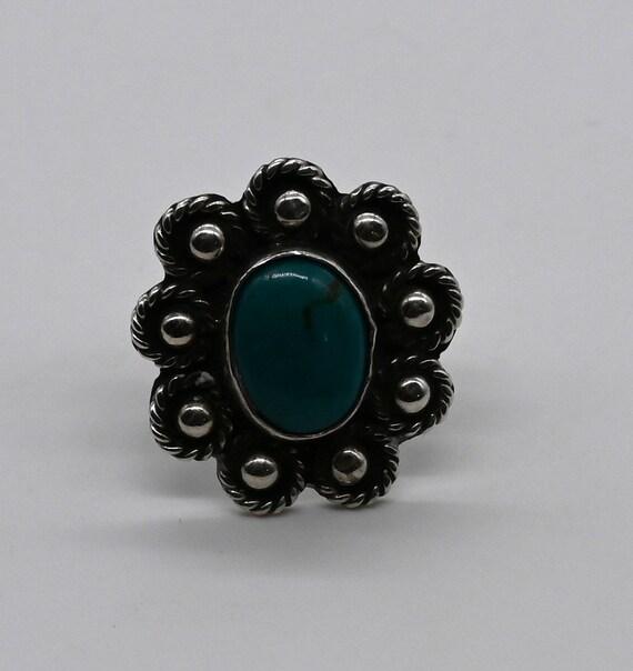 Vintage Navajo Style Turquoise & Sterling Flower … - image 6