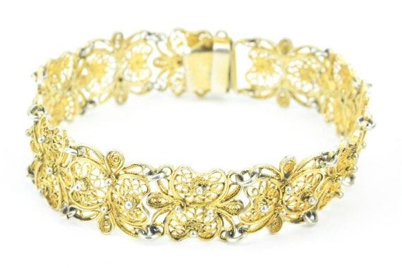 Antique Filigree CANNETILLE Silver Panel BRACELET