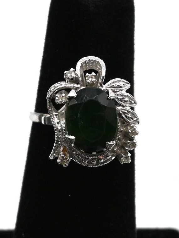 Vintage Green Tourmaline, Diamond, White Gold Rin… - image 2