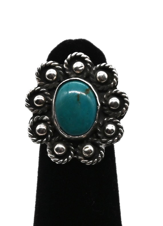 Vintage Navajo Style Turquoise & Sterling Flower … - image 2