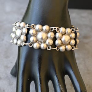 Vintage 1920-40&#39;s Mexico Sterling Silver Panel Orb Bracelet 1 1/16&quot; wide -   8.25&quot; wearable length Rare design-Antique Mexican Piece 34grams