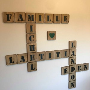 Personalized wall scrabble, wooden first name letters, family wall decoration, gift idea for home and children&#39;s room, designer decor,