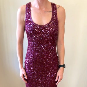 Laurence Kazar 1980s Vintage Sequined Racer Back Floor Length Rose Colored Gown