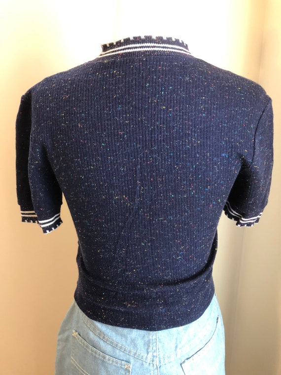 Vintage Mod Navy Blue Sprinkled 60s Blouse Top - … - image 2