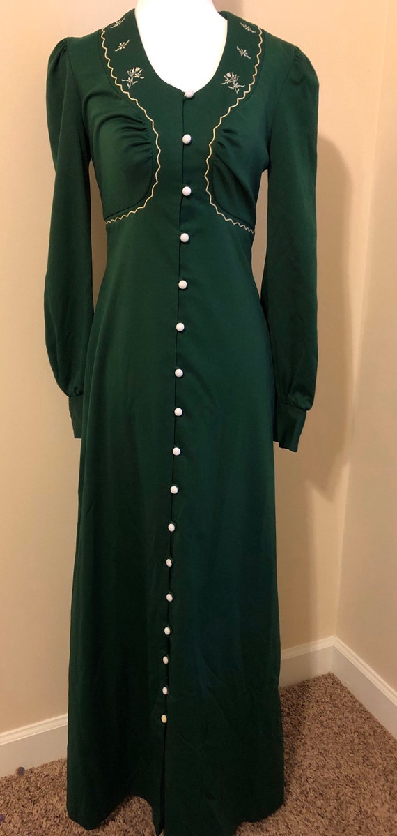 Vintage Hunter Green Floor-Length Embroidered 196… - image 2