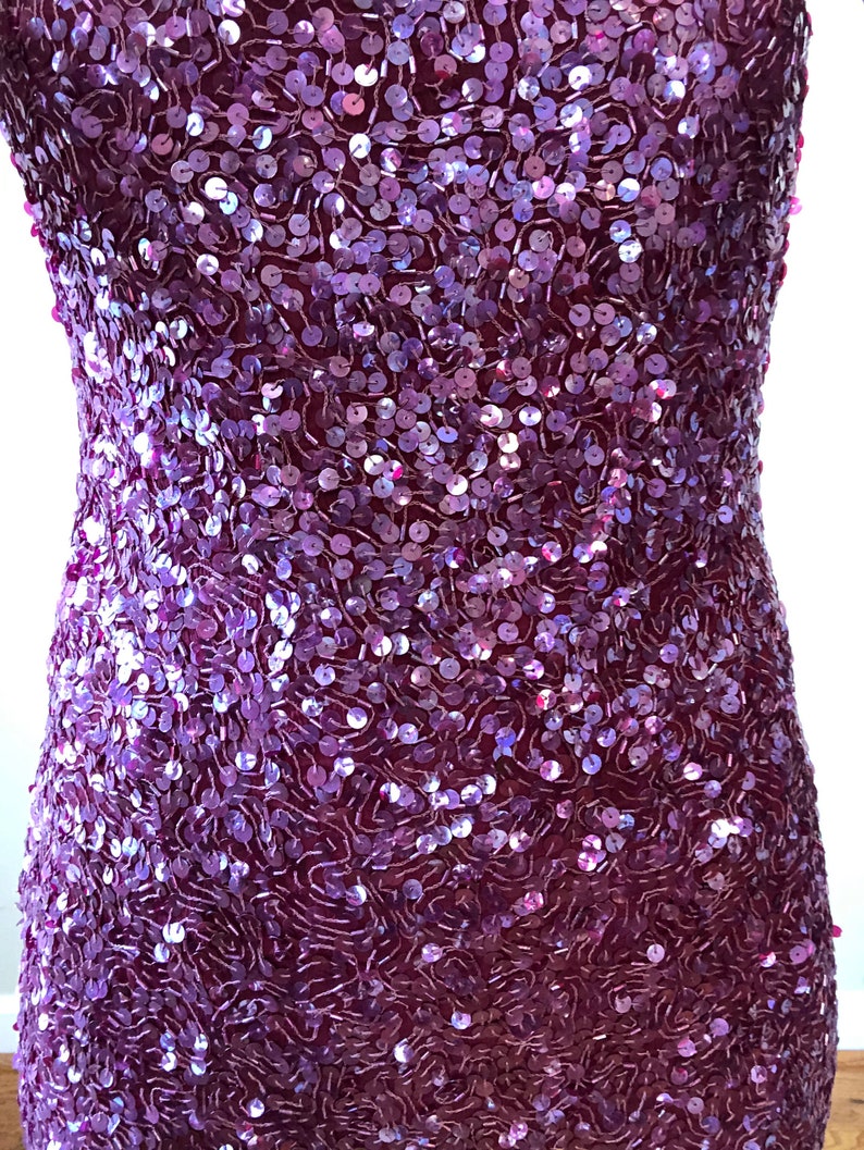 Laurence Kazar 1980s Vintage Sequined Racer Back Floor Length Rose Colored Gown image 5