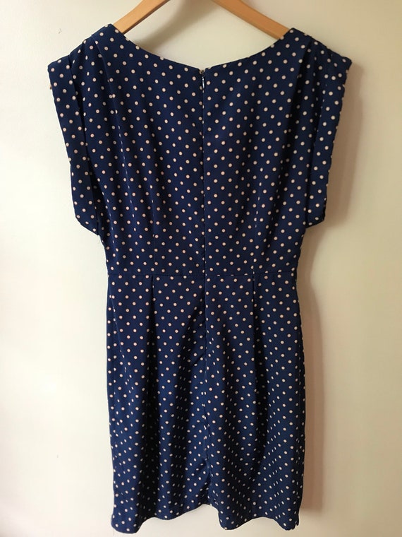 Vintage Mod Navy Blue Dress with White Polkadots … - image 4
